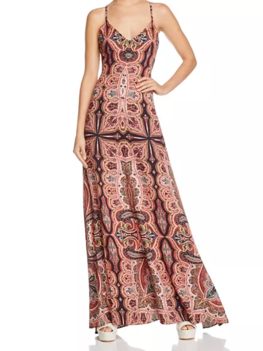 Alice + Olivia Red Paisley-Print Spaghetti Strap Maxi Dress Size 2